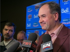 Ottawa Senators GM Pierre Dorion speaks with the media at a media conference in February.