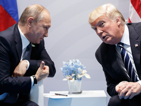 U.S. President Donald Trump with Russian President Vladimir Putin at the G20 Summit in July 2017.
