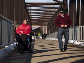 Ross Wein and his son Danny Wein, who feel access to the river valley and nature is critical to maintain mental health, ward off claustrophobia and depression, get outside on Saturday, March 10, 2018 in Edmonton.