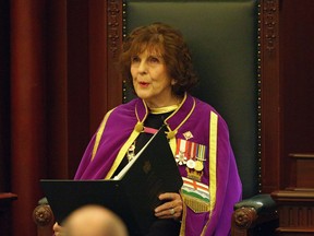 Lt.-Gov. Lois Mitchell delivers the speech from the throne to officially start the Fourth Session of the 29th Legislature in Alberta on Thursday, March 8, 2018.