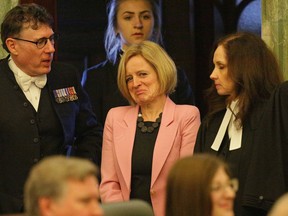 Alberta Premier Rachel Notley (middle) at the Fourth Session of the 29th Legislature in Alberta on Thursday March 8, 2018.