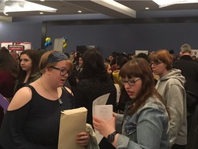 About a hundred people showed up in the first hour of a job fair Saturday, March 24, 2018, to fill positions  at the Premium Outlet Collection at Edmonton International Airport.