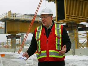 Dean Heuman (Stakeholder Relations Manager, TransEd Valley Line LRT) gives an update at the Valley Line LRT construction site, future site of Davies Station, in southeast Edmonton on March 15, 2018, regarding the City of Edmonton's Light Rail Transit project.
