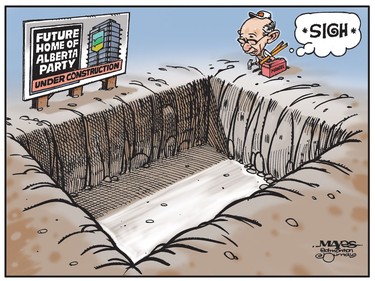 Stephen Mandel comes face to face with the formidable task of building the Alberta Party from scratch. (Cartoon by Malcolm Mayes)