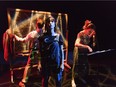 Cayley Thomas (centre) stars with Ryan Parker (left) and Larissa Pohoreski in Infinity, the latest show at the Roxy on Gateway, produced by Theatre Network and directed by Bradley Moss.