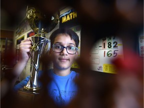 Param Vyas, 11, a Grade 6 student at Richard Secord School, is a national champion in abacus and mental arithmetic and is seen through an abacus.  He also represented Canada at an international math competition in 2017, where he was the second runner up in his category.