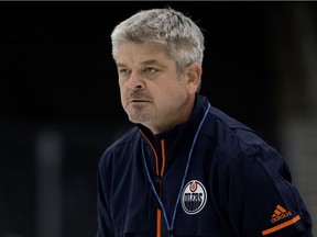 Edmonton Oilers head coach Todd McLellan at team practice on Oct. 31, 2017, at Edmonton's Rogers Place.