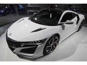 The 2018 Acura NSX on display at the 2018 Edmonton Motorshow, in Edmonton Wednesday April 11, 2018. The 42 edition of the motorshow runs April 12-15 at the Edmonton Expo Centre.