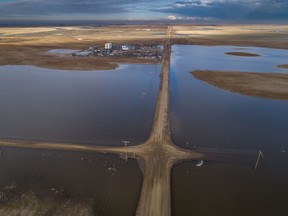 Meltwater inundates farmland north of Turin, Alberta, on Tuesday, April 17, 2018.