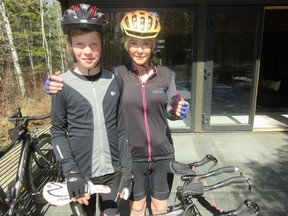 Twelve-year-old West Bradley-Taubner will cycle with his grandmother Nancy Taubner, 72, on a CASA fundraising team pedalling through the Rockies in June. The student had to negotiate with his dad to take three days away from school to join the tour in Golden, B.C.