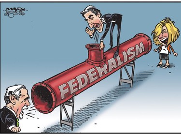 Justin Trudeau's pipeline federalism is anything but co-operative. (Cartoon by Malcolm Mayes)