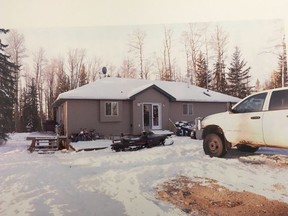 A police photograph of the Yellowhead County home where Roxanne Berube, Daniel Miller and Jazmine Lyon were found shot to death. A triple first-degree murder trial for Mickell clayton Bailey, who is charged in their deaths, began on April 17, 2018.