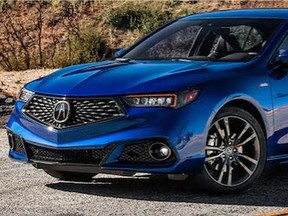 Strathcona RCMP officers are looking for a blue 2018 Acura TLX — similar to this supplied stock photo — in connection to a suspicious death on April 9, 2018.