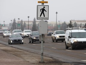 The crosswalk on Kingsway near 113 Street  where a 16-year-old girl was fatally struck by a pickup truck on April 15, 2018.