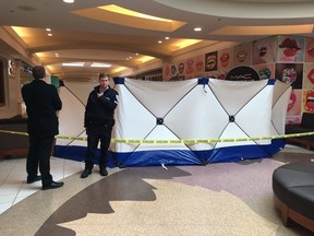 A portion of Southgate mall was cordoned off and a barrier put up after a violent attempted theft sent a man to hospital with life-threatening injuries on Tuesday, April 17, 2018.