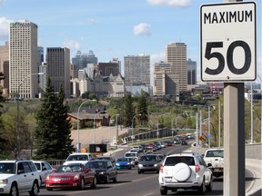 Traffic makes its way along Scona Road near 93 Avenue, in Edmonton, Alta. File photo.