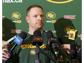 GM Brock Sunderland,speaks at the Edmonton Eskimos year-end availability on Tuesday November 21, 2017 in Edmonton.Greg  Southam / Postmedia