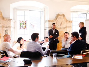 MacEwan student, Leshalen Govender (fifth from the left), facilitates design charrette at FutureLab.