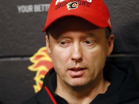 Calgary Flames Head Coach Glen Gulutzan during green garbage bag day at the Scotiabank Saddledome in Calgary, Alta., on Monday, April 9, 2018. Darren Makowichuk/Postmedia