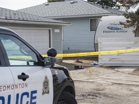 Edmonton Police guard the scene of a suspicious death in the Kildare neighbourhood of north Edmonton on April 24, 2018. One day prior a 25 year-old woman was injured at the home and later died.