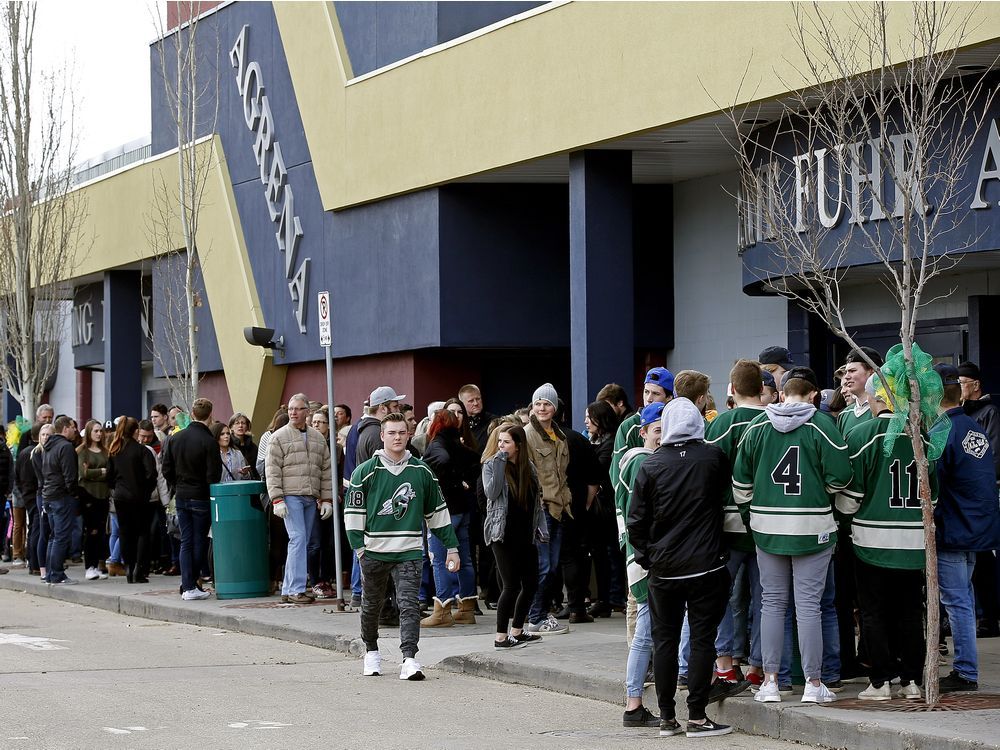 Hockey parents and fans line up to have Humboldt Broncos logo printed on  jerseys