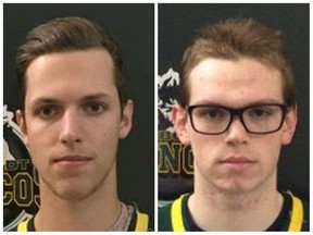 Xavier Labelle (left), an 18-year-old from Saskatoon, was initially identified as one of the fatalities in the April 6, 2018 Humboldt Broncos bus crash. Labelle is alive, according to the ministry of justice on April 9, 2018. Parker Tobin, an 18-year-old from Stony Plain, Alberta, has been identified as one of those who died in the crash.