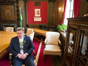 Saskatchewan Premier Scott Moe speaks to Leader-Post reporter David Fraser (not shown) at the Saskatchewan legislative building in Regina following a highway collision that left 15 people dead, including members of the Humboldt Broncos hockey team.