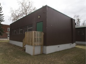 Modular classrooms at Ecole Gabrielle-Roy school on Sunday, April 29, 2018. Edmonton Catholic and public school boards both say they need more modulars than they're receiving, and that an aging stock of portable classrooms is a looming problem about to come to a head.