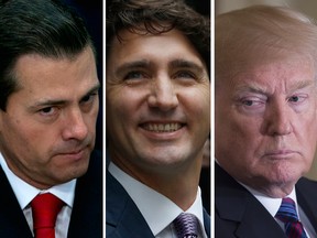 Mexican President Enrique Pena Nieto, Canadian Prime Minister Justin Trudeau and U.S. President Donald Trump: With pressure mounting on the United States and Mexico to land a quick NAFTA deal, Canada is well positioned, trade experts say.