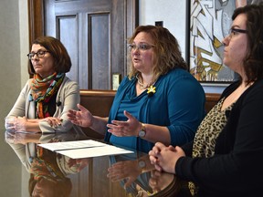 Minister of Health Sarah Hoffman meet in Edmonton on April 4, 2018, with staff from the Kensington Clinic to discuss a growing concern for women and health professionals about protests, harassment and intimidation around abortion services.