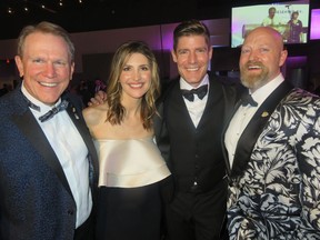 Among the 800 guests at the Glenrose Rehabilitation Hospital's successful Courage Gala Friday night were (from left) ATB Financial CEO Dave Mowat; retiring gala co-hosts Jessica and Jared Smith and  Arpi's North principal Todd Grundy, a sponsor. As well as supporting the hospital's ongoing work, guests raised $120,000 to buy a state-of-the-art 3D printer that will help produce prosthetics faster for those who have lost a leg.