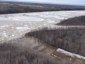 Flooding by the Peace River forced voluntary evacuations in the northern Alberta community of Fort Vermilion on Saturday, April 28, 2018.