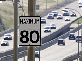 Vehicles make their way along Whitemud Drive in Edmonton, Alta., on Monday, May 19, 2014. There has been recent debate about raising the speed limit on the popular freeway, which is currently capped at 80 km/h. Codie McLachlan/Edmonton Sun/QMI Agency