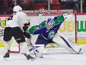 Swift Current Broncos goalie Stuart Skinner shut out the host Moose Jaw Warriors on Saturday.