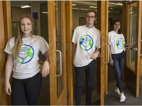 Astrid Krueger, left, a Grade 12 student at McNally High School, Zach Flynn, a Grade 12 student at Eastglen High School, and Farzeen Ather, a Grade 11 student at J. Percy Page, are in a student senate that hosted a full-day mental health conference for students called Stepping Forward Together on Monday, April 30, 2018 at Strathcona High School.