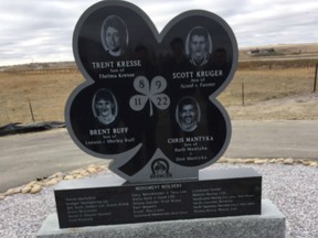 The Four Broncos Memorial, located five kilometres out of Swift Current, Sask., pays tribute to the WHL players who were killed in a bus crash.