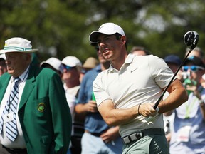 Rory McIlroy practices for the Masters on April 3.
