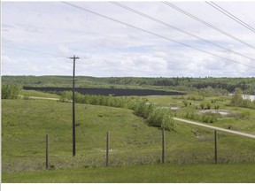 Epcor's proposed solar farm at the E. L. Smith water treatment centre, a rendering from the perspective of someone standing on Anthony Henday Drive.