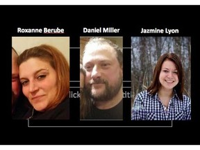 Mickell Bailey's three alleged murder victims: Roxanne Berube, Daniel Miller and Jazmine Lyon.