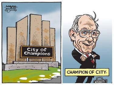 Former councillor Ron Hayter was a champion for the city of Edmonton. (Cartoon by Malcolm Mayes)