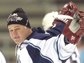 Former Winnipeg Jet Dave Ellett - stretching during the Mike Keane Celebrity Classic in 2012 - remembers the original whiteout in 1987.