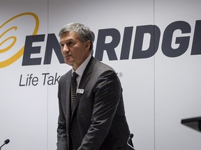 Enbridge president and CEO Al Monaco prepares to address the company's annual meeting in Calgary, Wednesday, May 9, 2018.THE CANADIAN PRESS/Jeff McIntosh ORG XMIT: JMC107