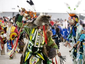 Dancers take part in the 37th Annual Ben Calf Robe Traditional Pow Wow at the Commonwealth Community Recreation Centre, in Edmonton Saturday May 12, 2018.