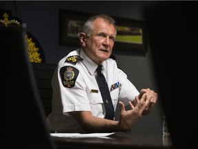 Edmonton Police Service (EPS) Chief Rod Knecht speaks to the media at the EPS headquarters, in Edmonton Tuesday May 29, 2018.