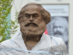 A picture on April 13, 2018 in Trier, Germany, shows the head of a new statue of Karl Marx.