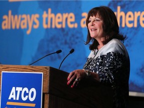Canadian Utilities and Atco chief executive Nancy Southern speaks at the Atco annual general meeting in Calgary in 2017.