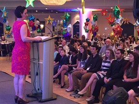 Alberta Children's Services Minister Danielle Larivee speaks to Great Kids Awards recipients on Sunday May 6 at Fantasyland Hotel in Edmonton.