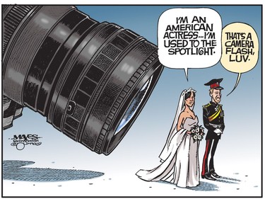 The Royal Wedding and paparazzi is more scrutiny than Meghan Markel is used to. (Cartoon by Malcolm Mayes)