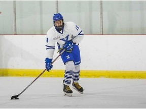 Dylan Guenther takes part in a game for the Northern Alberta Xtreme bantam prep team during the 2017-2018 season.