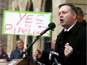 United Conservative Party Leader Jason Kenney speaks at the Rally 4 Resources event in support of the Trans Mountain pipeline expansion at the McDougal Centre in Calgary on Tuesday April 10, 2018.